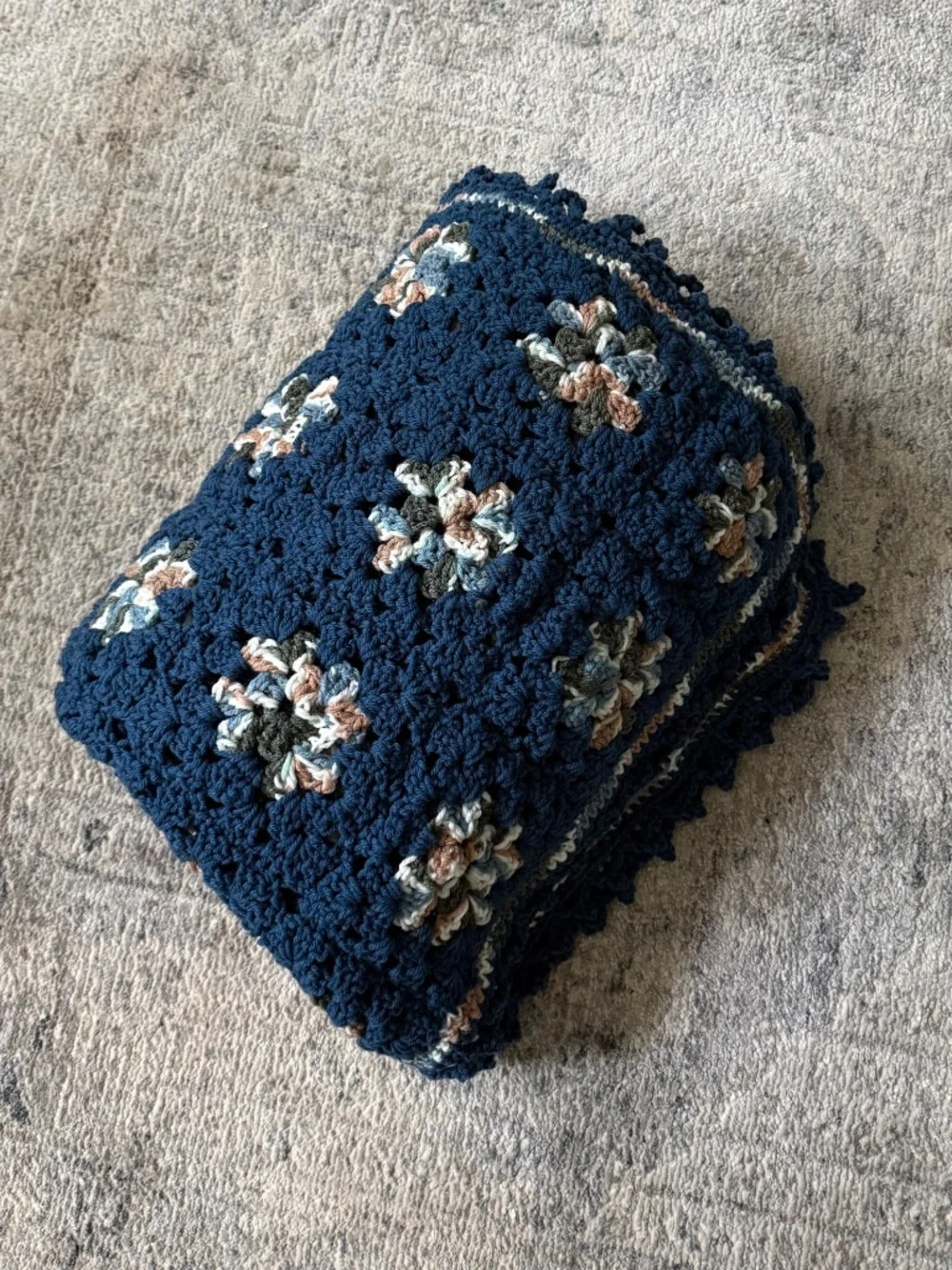 Handmade Vintage Granny Square Afghan Crochet Throw Blanket
